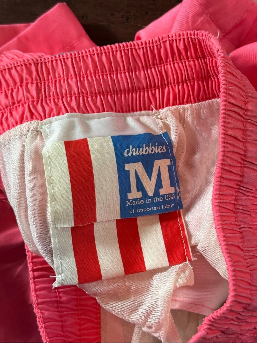 chubbies Pink Swim Shorts with Blue & Yellow Chevron